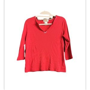 Talbots Women's Ribbed Knit 3/4 Sleeve Blouse- Size S/P